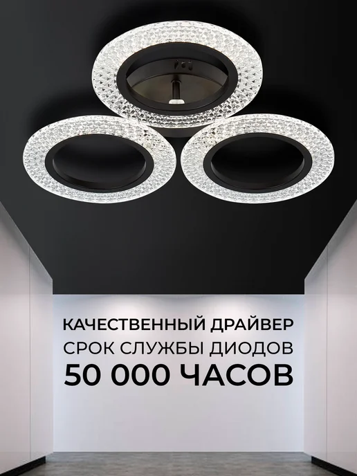 Селин Люстра потолочная светодиодная на кухню, прихожую и спальню, черный, фото 4