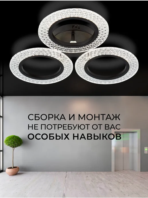 Селин Люстра потолочная светодиодная на кухню, прихожую и спальню, черный, фото 6