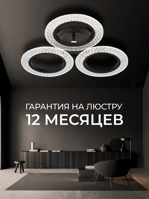 Селин Люстра потолочная светодиодная на кухню, прихожую и спальню, черный, фото 8