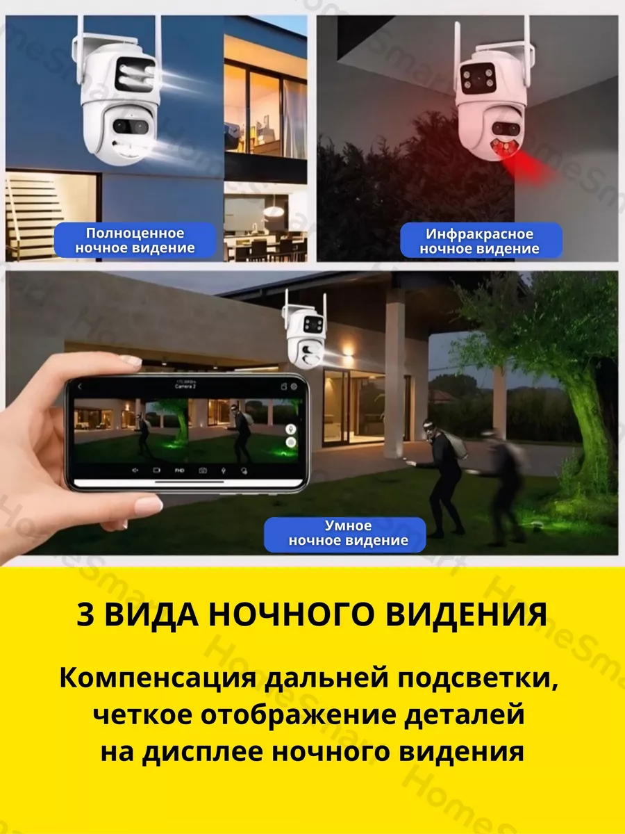 Камера видеонаблюдения уличная wi-fi 4МП для дома HomeSmart 100105557  купить за 2 096 ₽ в интернет-магазине Wildberries