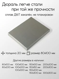 Дюраль Д16Т плита 20x80x100 мм Метал-Ист 100108585 купить за 1 703 ₽ в интернет-магазине Wildberries