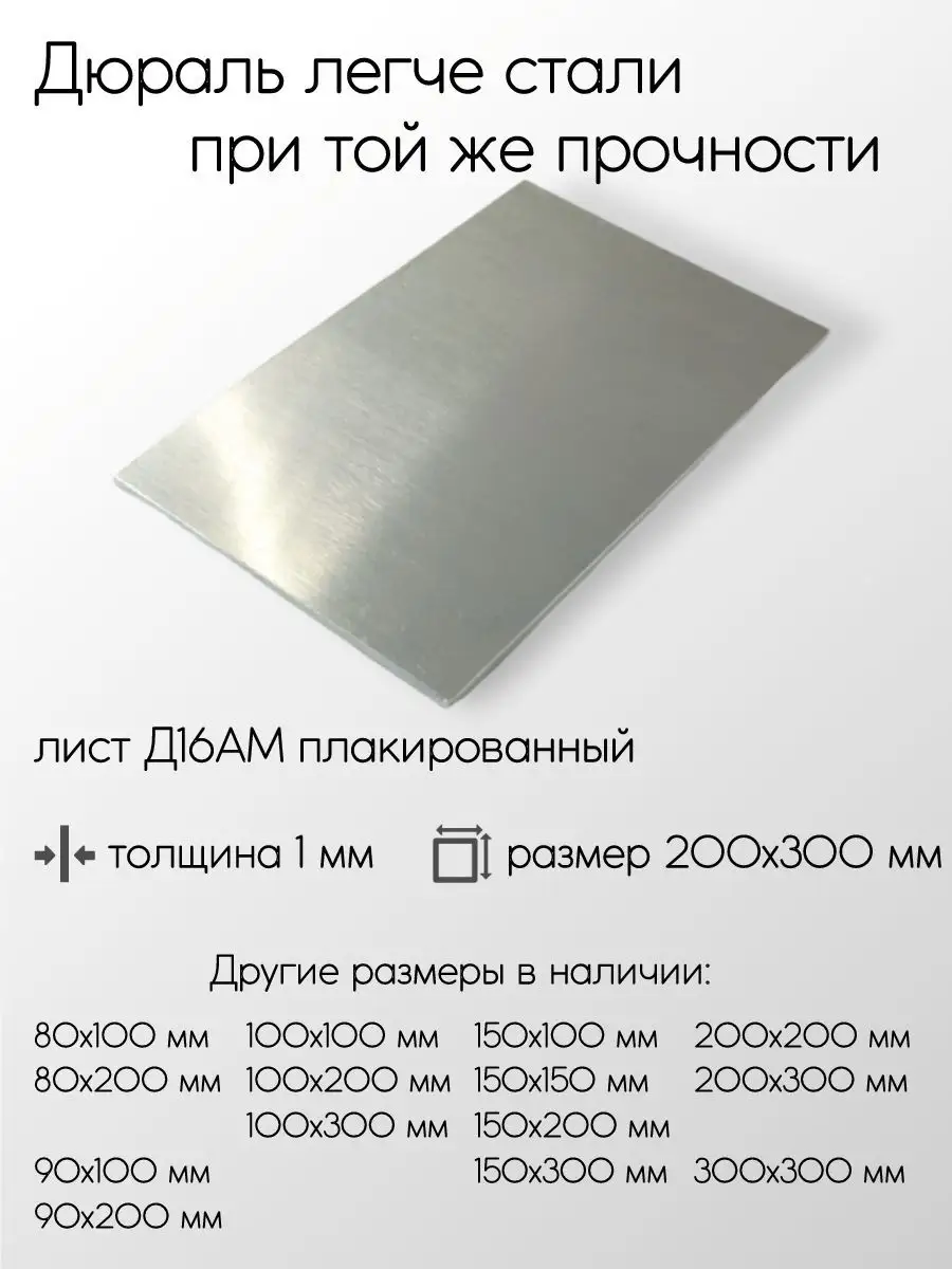 Дюраль Д16АМ лист 1x200x300 мм