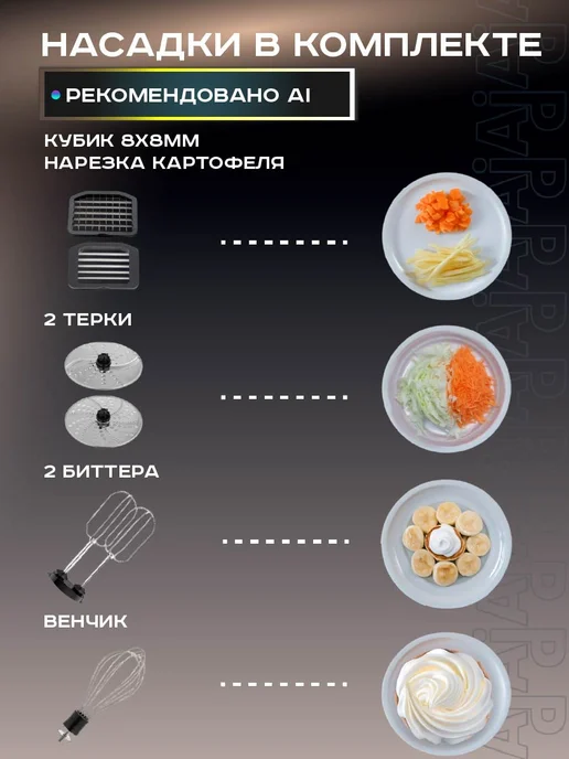 Pioneer Погружной блендер рубит в кубик, кухонный комбайн 1800Вт, 1800 Вт, фото 7
