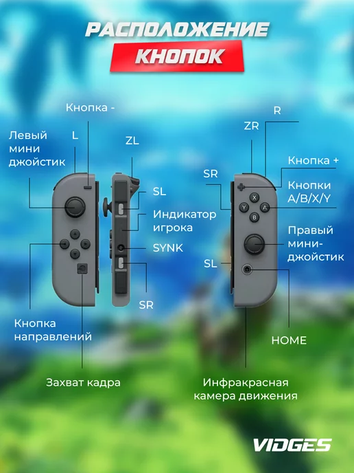 VIDGES Геймпад Joy-Con YZC-05 для Switch, серый, фото 4