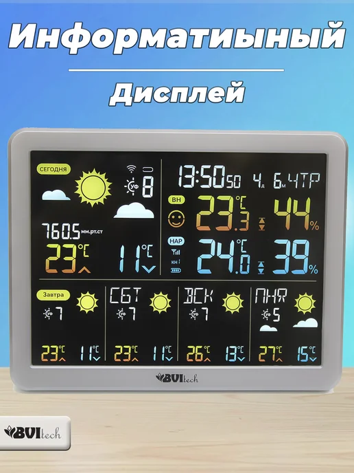 BVItech Домашняя метеостанция с беспроводным датчиком BV-621, Wi-Fi, серый, фото 4