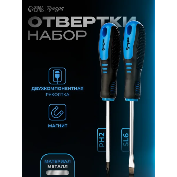 Набор отверток PH2/SL6 х 100 мм, 2 шт
