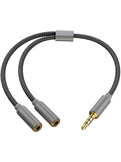 GSMIN Разветвитель сплиттер для 2 двух наушников Mini Jack 3.5 мм, серый, фото 5