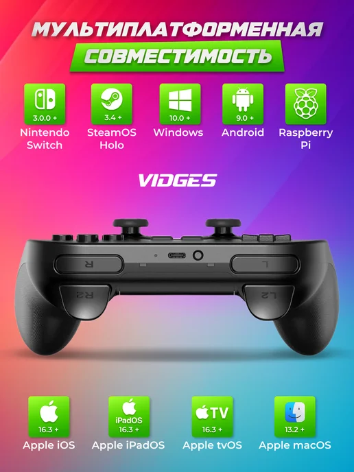 Геймпад VIDGES 8bitdo Pro 2 для Nintendo Switch, ПК, macOS, Android, Steam, серый, черный, фото 6