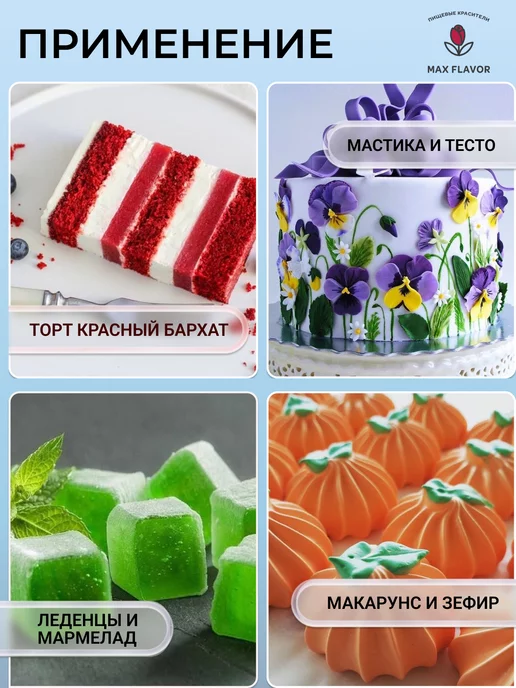 Max Flavor Набор пищевых красителей кондитерских для торта сухих, 6 шт, фото 3