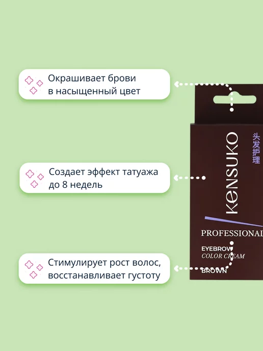 KENSUKO Крем-краска для бровей Тон Коричневый, коричневый, фото 3