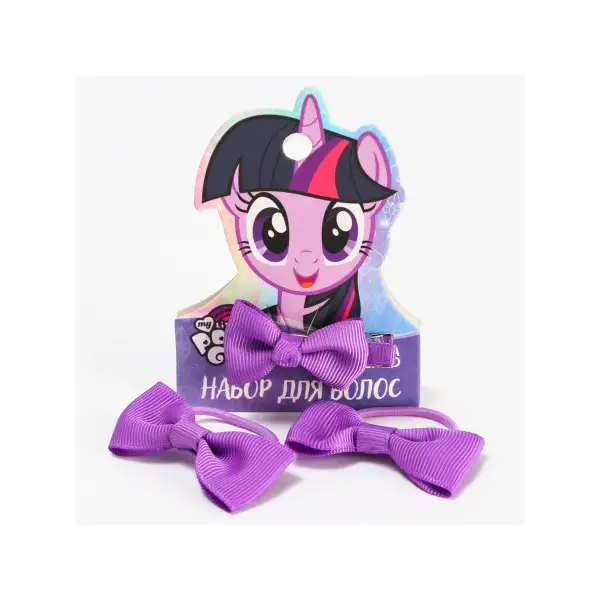 Набор для волос: резинка и заколка фиолетовая Бантик 3 шт