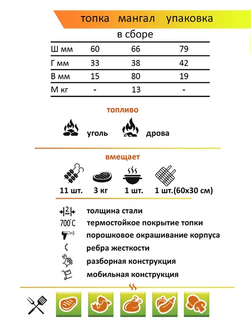 ООО Дачный Сезон Мангал Огонек О-60, черный, фото 4