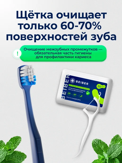 beiber Зубная нить на держателе со вкусом мяты 165 шт, 165 шт, фото 2