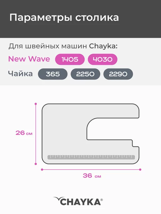 Chayka Приставной стол для швейных машин New Wave 1405 2290 365, белый, фото 3