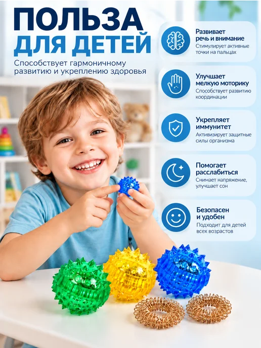Торг Лайнс Су Джок массажер для рук 4 штуки, синий, фото 2