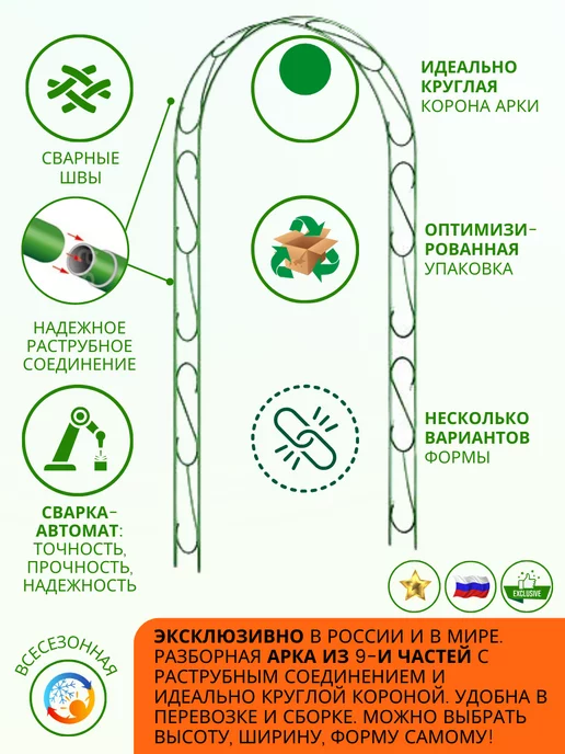 MPSELECT Арка садовая опора для вьющихся растений и цветов, зеленый, в упаковке 3 кг, фото 7