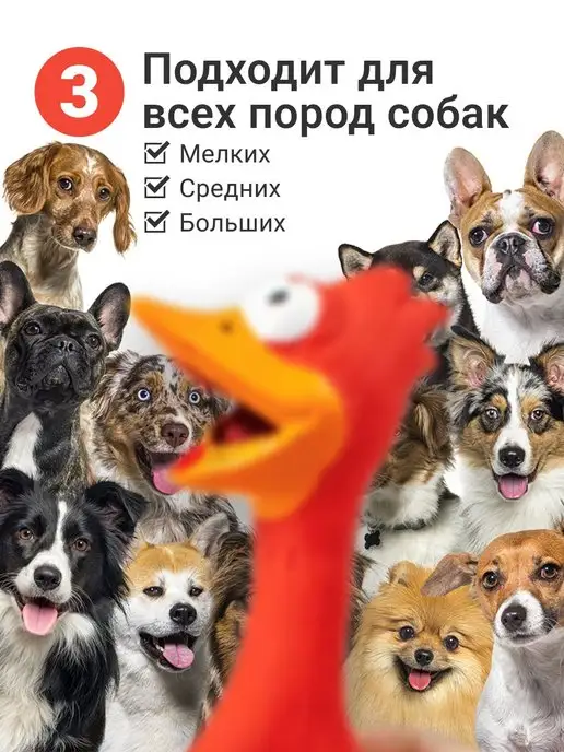 Zoowell Курица пищалка игрушка для собак для зубов развивающая, красный, фото 5