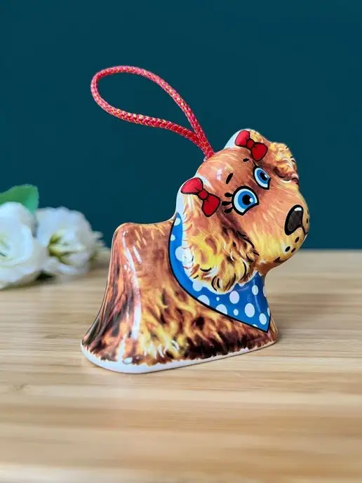 Керамика для души Собачка фарфоровая колокольчик, оранжевый, фото 2