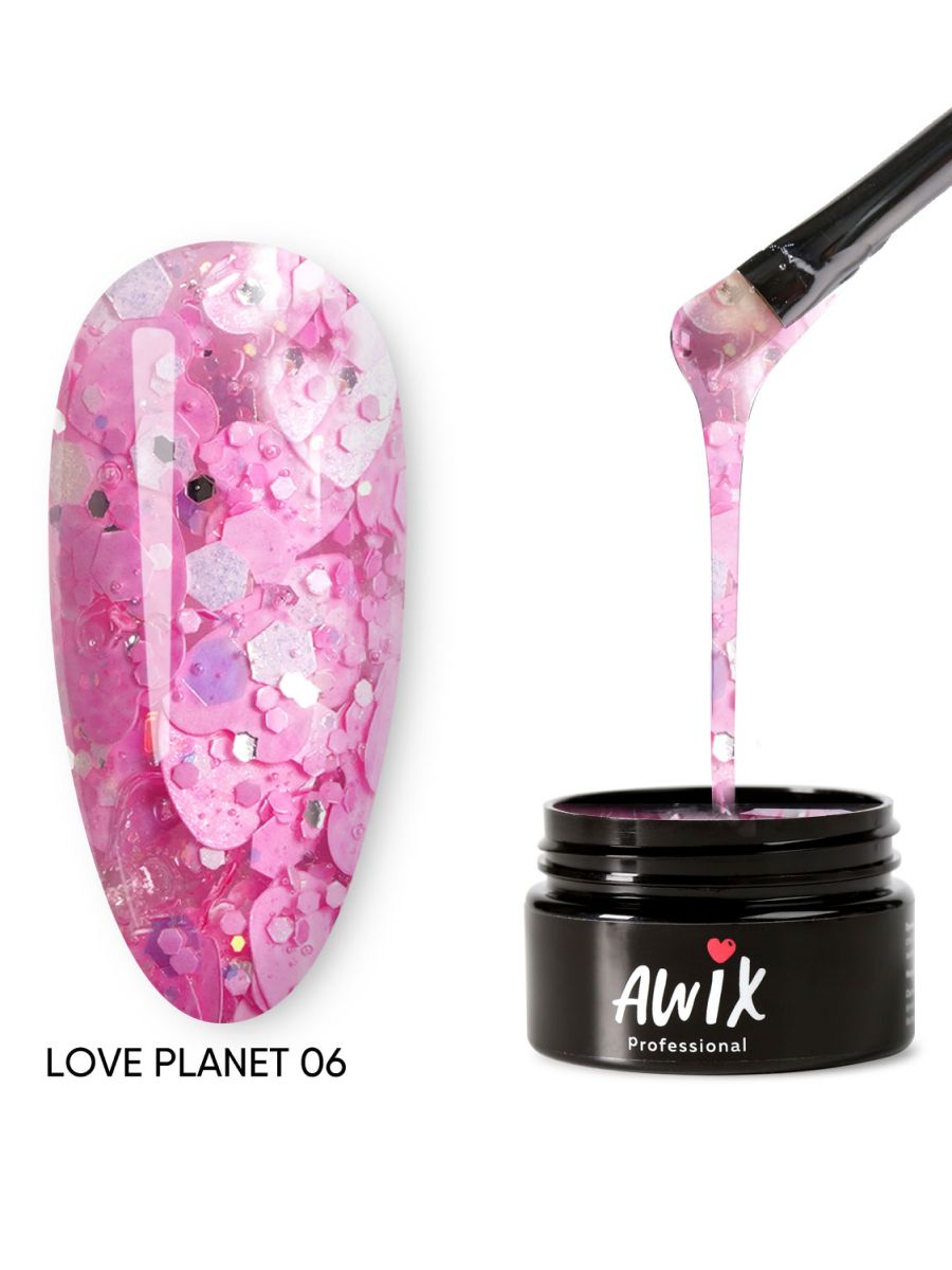 Гель лак для ногтей с сердечками прозрачный Love Planet 6 AWIX 72546324  купить за 417 ₽ в интернет-магазине Wildberries