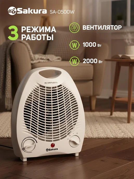 SAKURA Тепловентилятор 2000 Вт SA-0500W, 2000 Вт, фото 2