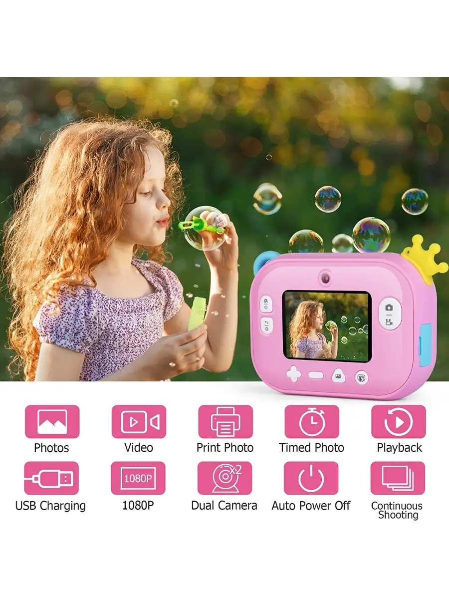 pollyfun Wifi Детская фото-видеокамера Full HD / Детский фотоаппарат с печатью+  карта 16GB и 9 рулонов бумаги PollyFun 72665326 купить в интернет-магазине  Wildberries