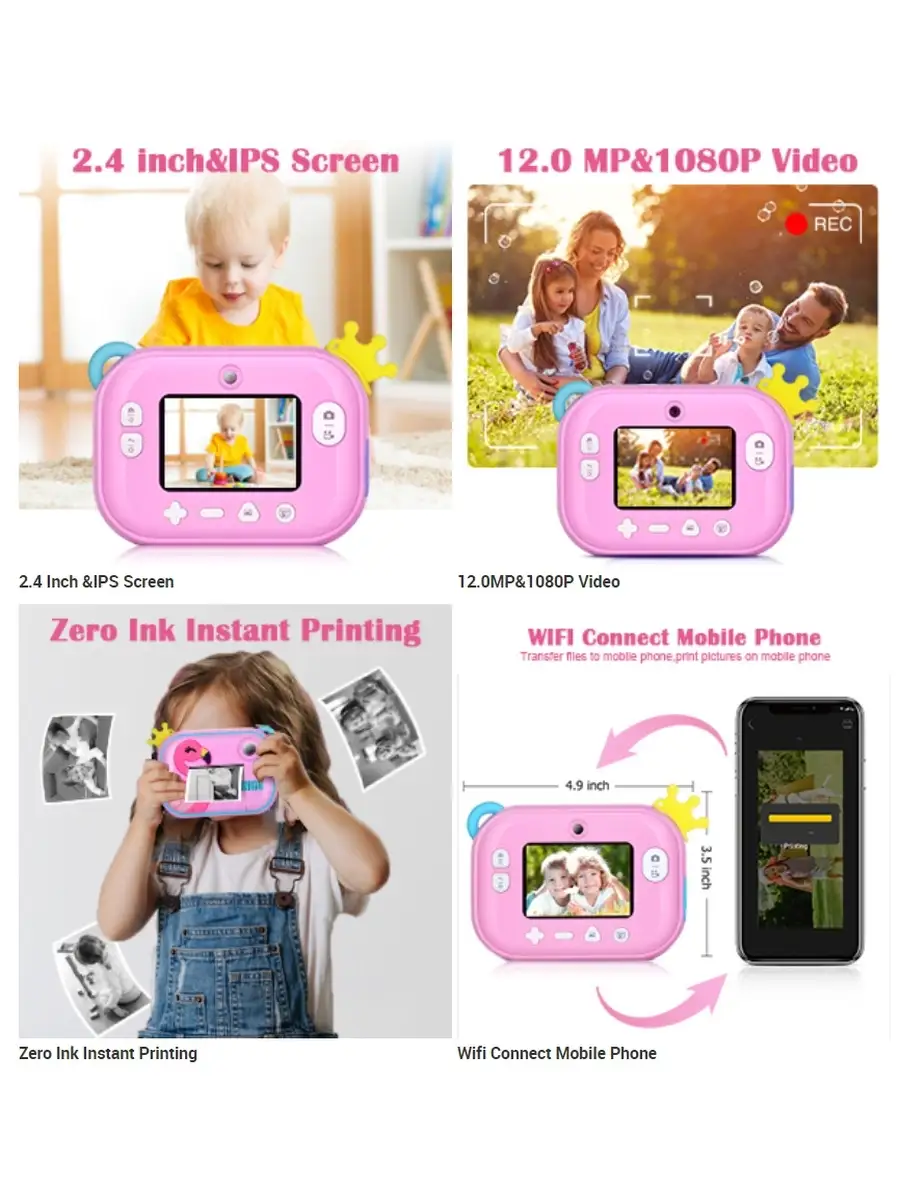 pollyfun Wifi Детская фото-видеокамера Full HD / Детский фотоаппарат с печатью+  карта 16GB и 9 рулонов бумаги PollyFun 72665326 купить в интернет-магазине  Wildberries