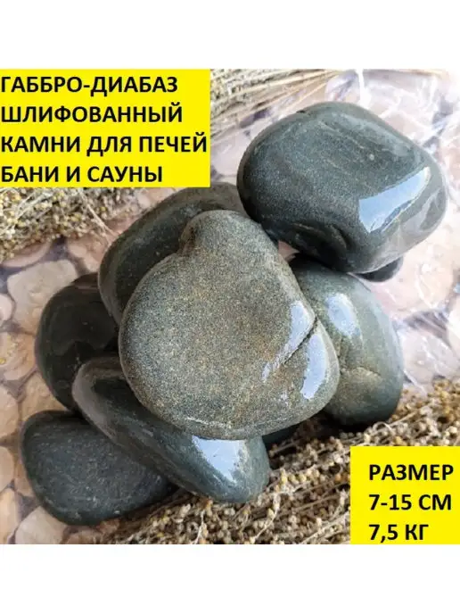 bazaltsite Габбро-диабаз шлифованный 7-15 см 7,5 кг камни для бани, 7,5 кг, фото 2