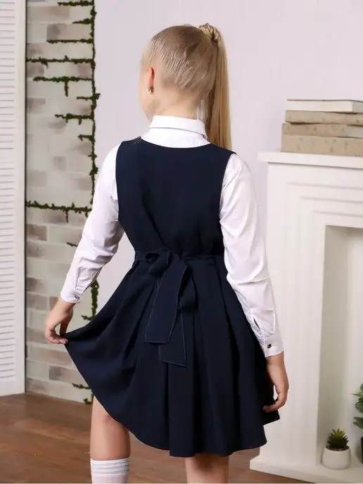 BLOUSE FASHION Школьный сарафан школьная форма для девочки, синий, фото 2