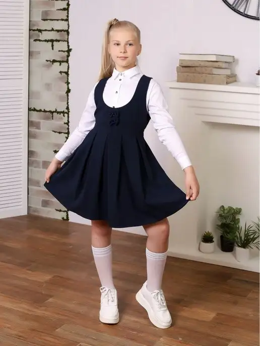 BLOUSE FASHION Школьный сарафан школьная форма для девочки, синий, фото 3