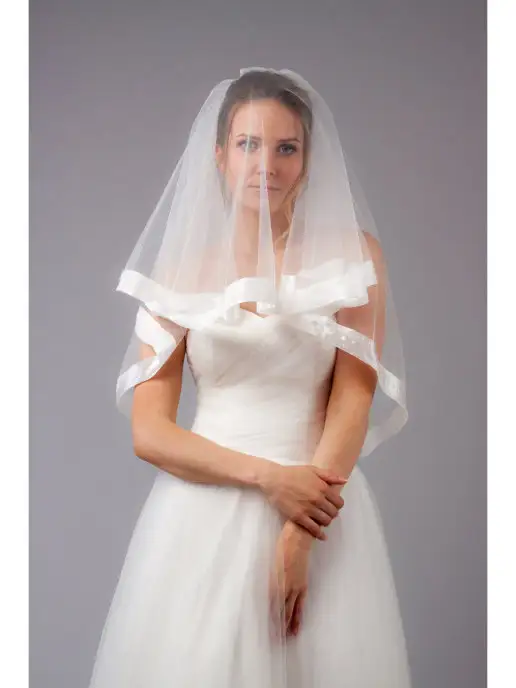 Romantic Wedding Фата невесты средняя с гребнем атласной лентой многослойная, белый, фото 2