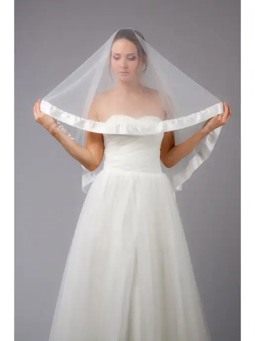 Romantic Wedding Фата невесты средняя с гребнем атласной лентой многослойная, белый, фото 5