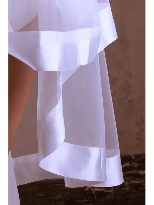Romantic Wedding Фата невесты средняя с гребнем атласной лентой многослойная, белый, фото 6