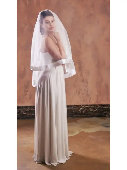 Romantic Wedding Фата невесты средняя с гребнем атласной лентой многослойная, белый, фото 7