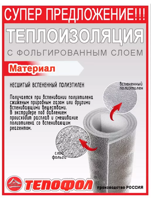 Тепофол Теплоизоляция отражающая фольгированная 4 м, 13 м, фото 3
