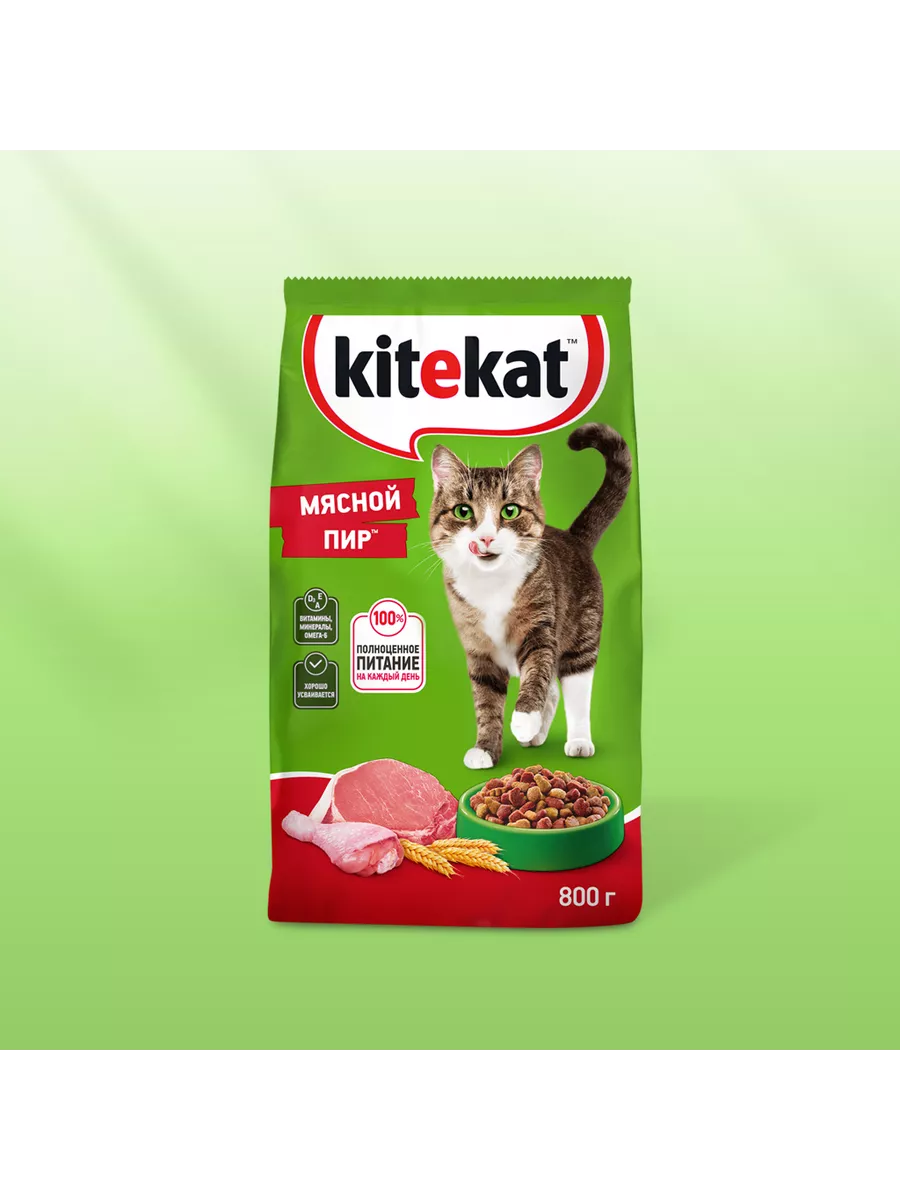 Корм для кошек сухой мясной пир, 10шт по 800г Kitekat 72981376 купить за 2  165 ₽ в интернет-магазине Wildberries