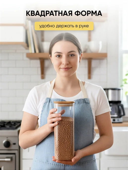 crafy Банки для сыпучих продуктов стеклянные, белый, 3 шт, фото 7