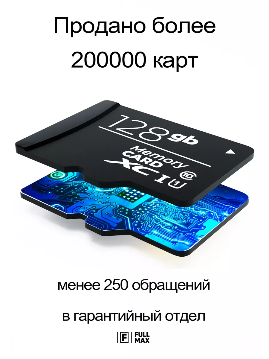 Карта памяти 128 гб micro sd флешка телефон видеорегистратор Fullmax  73032528 купить за 822 ₽ в интернет-магазине Wildberries