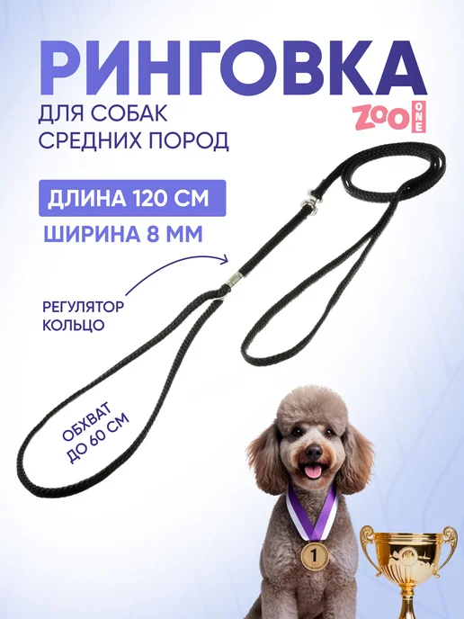 ZOOONE Ринговка для собак с кольцом, 8мм, черный