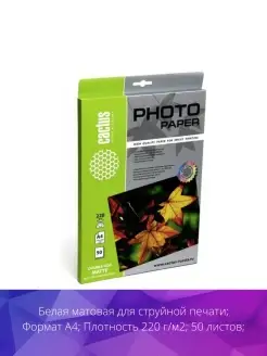 Бумага A4 PHOTO MATTE 50SH CS-MA422050DS CACTUS Cactus 73193898 купить за 776 ₽ в интернет-магазине Wildberries