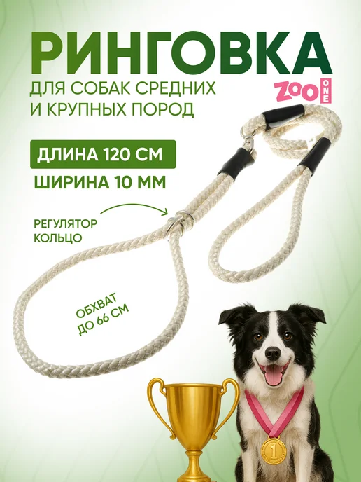 ZOOONE Ринговка для собак с кольцом, 10мм, бежевый