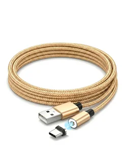 Кабель зарядки Type-C MAG09T, магнитный, нейлон GFPower. Цвет золотистый. Вид 5.