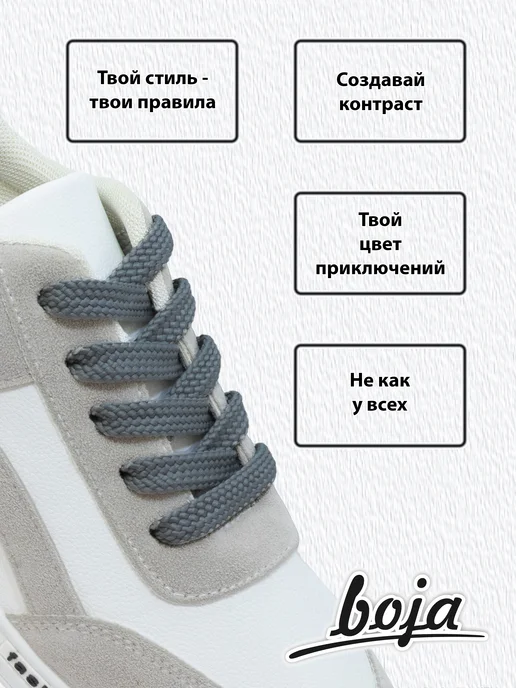 BOJA Шнурки для обуви "CUTE", плоские, 100 см серые, серый, фото 4
