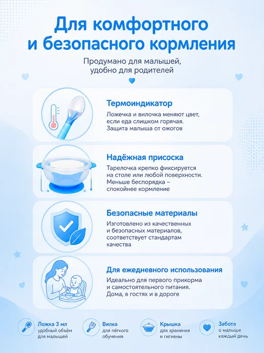 Бусинка Тарелка детская на присоске с термоложкой и термовилкой, вариант, фото 2