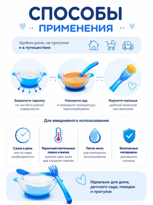 Бусинка Тарелка детская на присоске с термоложкой и термовилкой, вариант, фото 3