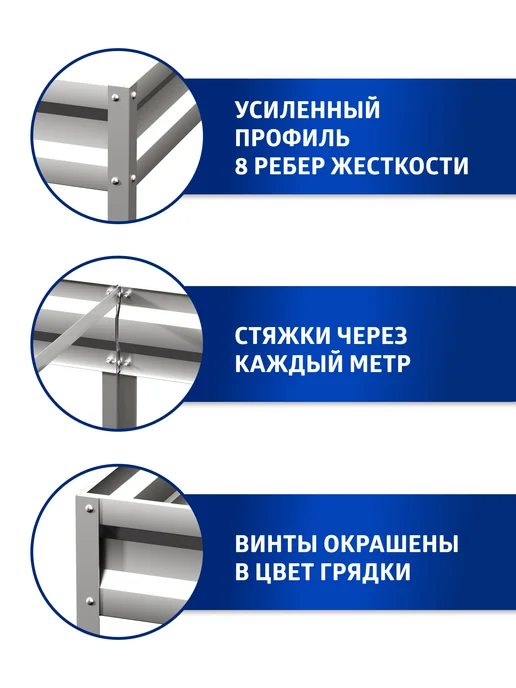 АГРОГРЯДКИ Грядка оцинкованная 0,8 х 4 м, Н 20 см, 0.8x4 м, 4 м, фото 5