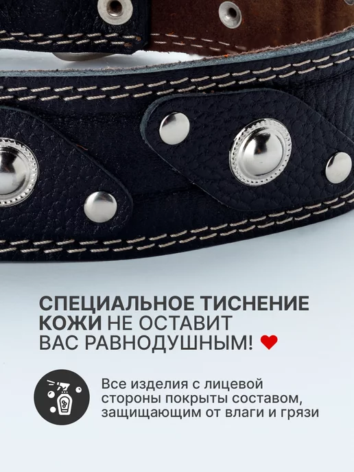Emotico.Pets Ошейник для собак кожаный, черный, фото 3