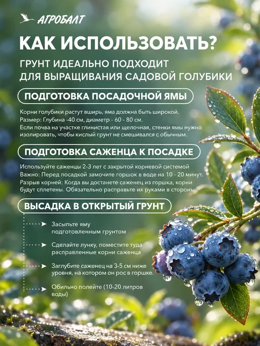 Агробалт Грунт для голубики кислый, торф для гортензий 70 литров, голубой, фото 7