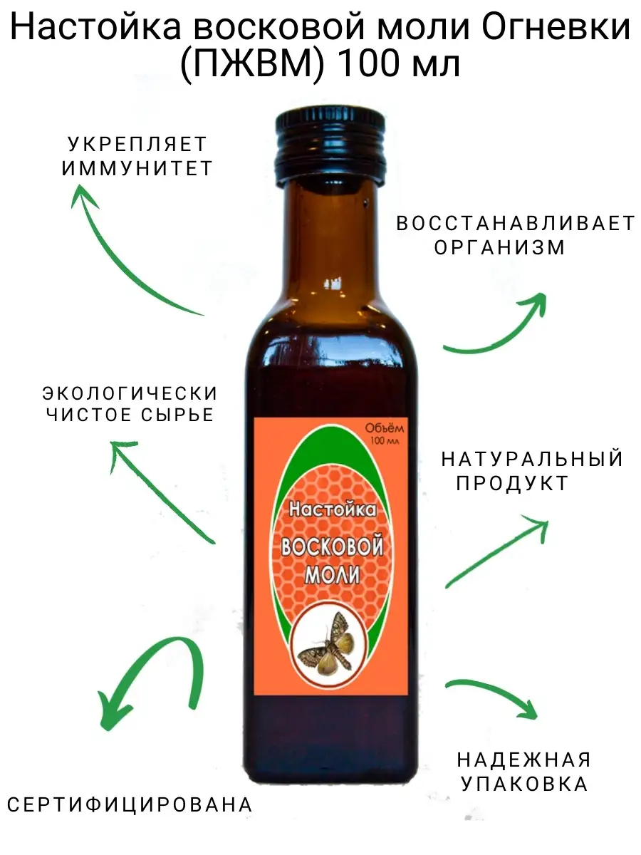 Настойка восковой моли Огневки пчелиной (ПЖВМ) 100 мл Долголетов 73573249  купить за 513 ₽ в интернет-магазине Wildberries