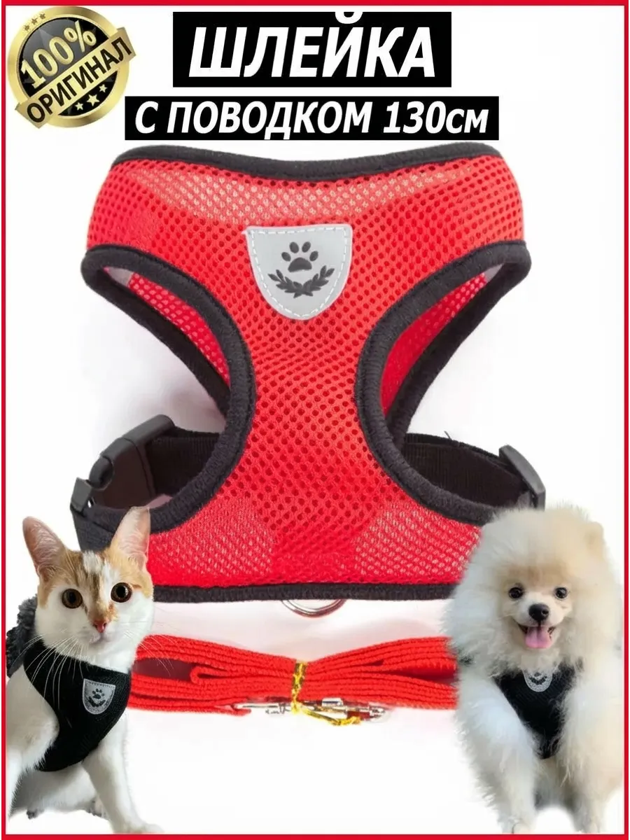 Шлейка прогулочная с поводком для собак и кошек