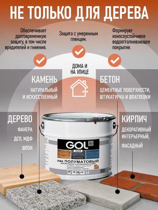 GOL Лак акриловый Полуматовый с УФ-защитой 0,9кг, 2,4 кг, фото 2